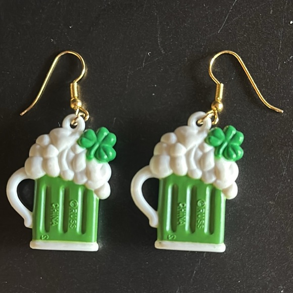 Luck of the Irish Green Beer Mug Shamrock Earrings - RUSS Brand - Pierced - Picture 3 of 4